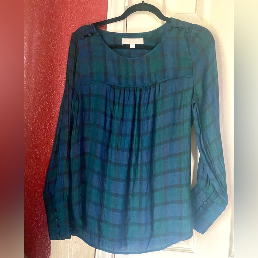 Plaid Long Sleeve Top - Blue and Green